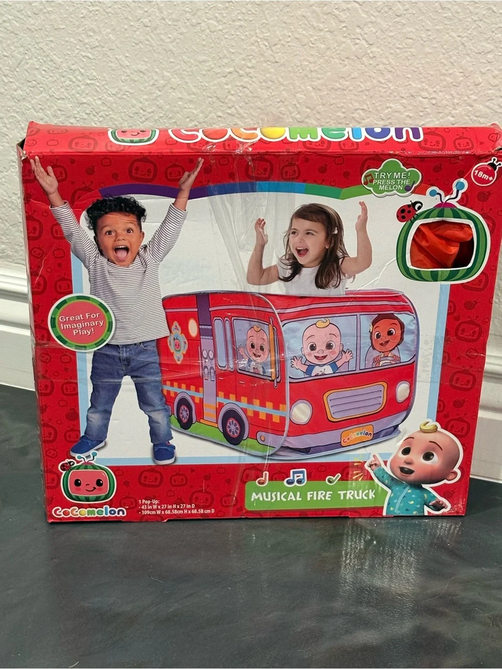 Cocomelon Firetruck Pop-Up Tent Playtime Fun Kids Pretend Play Travel Game